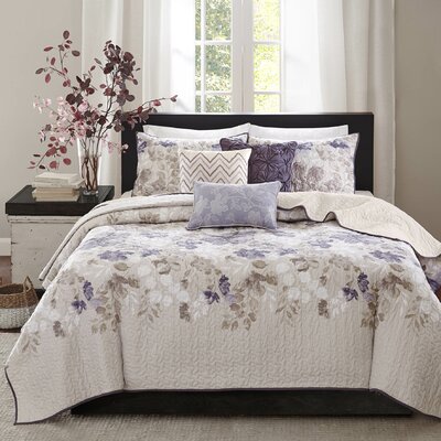 White & Lilac Floral Six good Piece KING Sheet Set